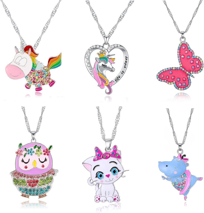 SYNLIN Cute Necklaces for Teen Girls - Adorable Pastel Crystal Necklace for Little Girls - Unicorn and Fairy Gifts - Dainty Necklace Birthday Gift Pack (3/6 Pcs) - Image 1